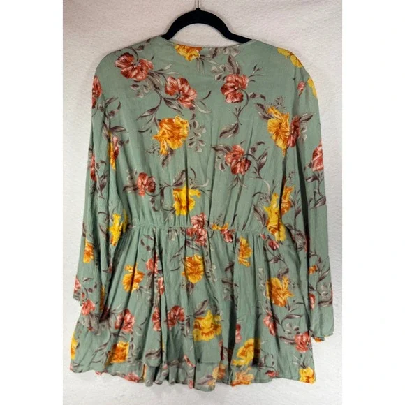 TORRID 1 Floral Print  V Neck Babydoll Gauze Crochet Trim Lace-Up Top 1x 14 16 - Picture 3 of 8